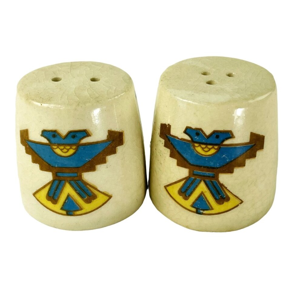 Vintage Set Vintage Aztec Porcelain Salt Pepper Shakers u